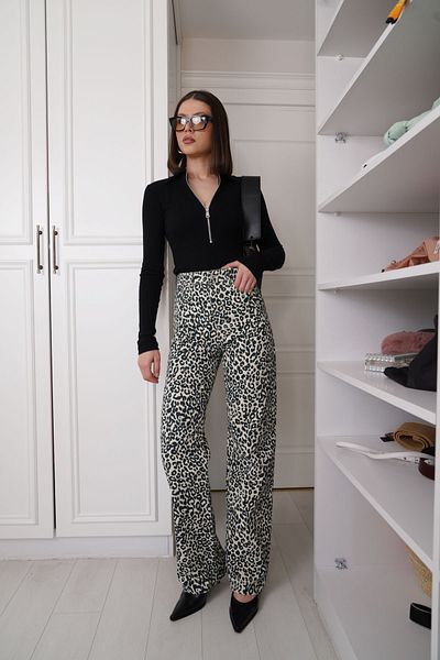 SeninOlsun Ecru Leopard Palazzo Jean