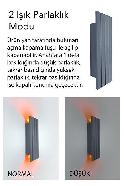 FagüArt 2 Adet Pilli Modern Dekoratif Duvar Aydınlatması Aplik Gece Lambası Antrasit (AMBER IŞIK)