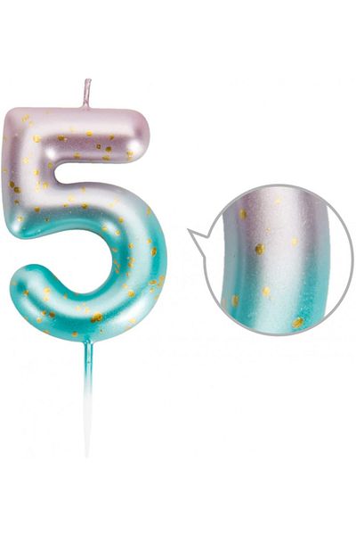 Uvtqssp Cake candle Uvtqssp, number 5, wax, green/pink/gold, 9 cm