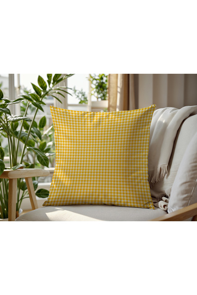 Meine Home Yellow Gingham Patterned Linen Throw Pillow Cover 2 Pieces
