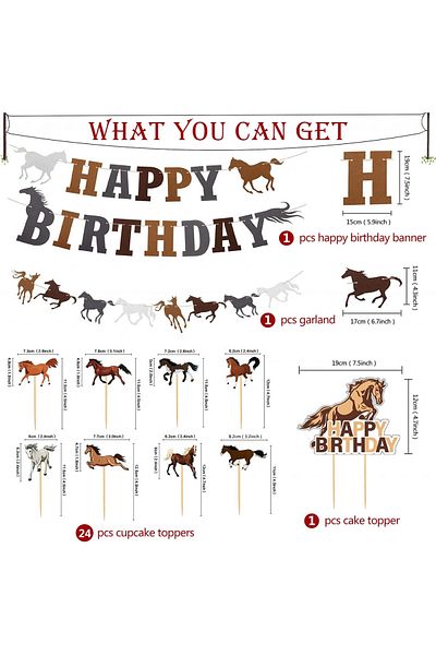 Jimiston Set of 24 Cake Decorations and 2 Banners, Cardboard, Multicolor