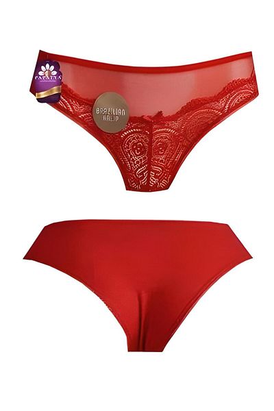 Papatya Women's Brazilian Patterned Lace Front Panties with Ribbon Detail (4871)