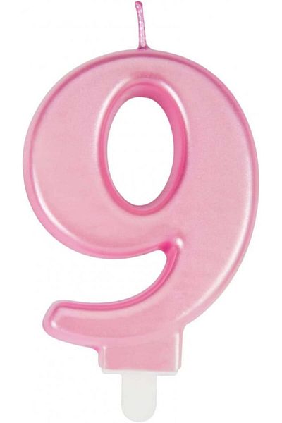 Uvtqssp Uvtqssp cake candle, number 9, wax, pink, 8 cm