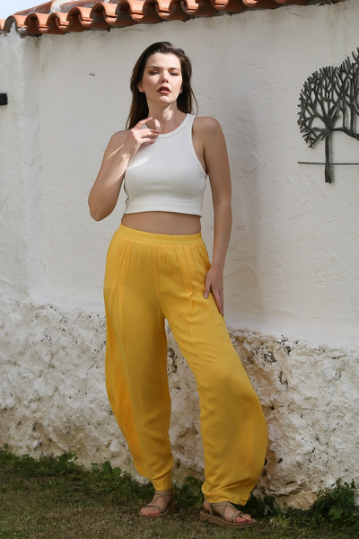 Chiccy Жовті кишені, тонкий підклад, двошарові складки, пояс, повсякденні штани