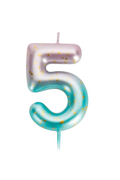 Uvtqssp Cake candle Uvtqssp, number 5, wax, green/pink/gold, 9 cm