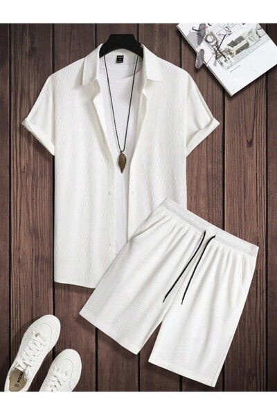 Altamira Ανδρικό λευκό κοντομάνικο πουκάμισο σορτς Οθωμανικό κοστούμι