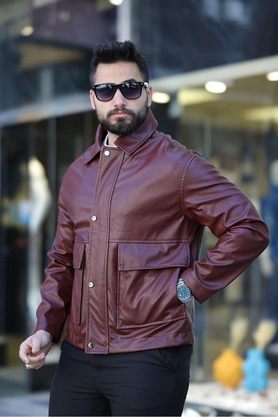 RHONES Men's Spring Leather Jacket with Pocket Pocket