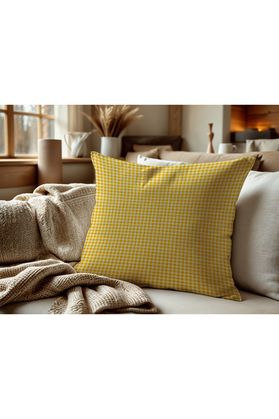 Meine Home Yellow Gingham Patterned Linen Throw Pillow Cover 2 Pieces