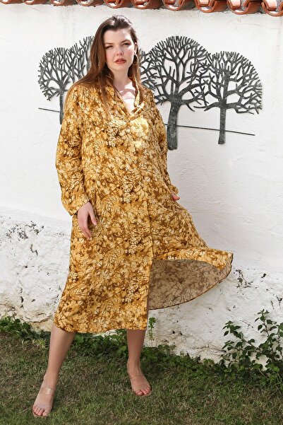 Chiccy Гірчичний комір на ґудзиках, віскозна сукня 125 65