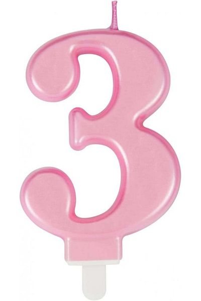 Uvtqssp Cake candle number 3 UVTQSSP, wax, pink, 8 cm