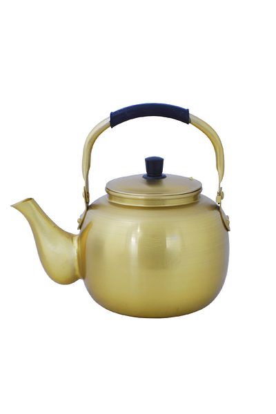 Generic إبريق ألومنيوم ذهبي مع مقبض أسودعازل للحرارة 2 لتر