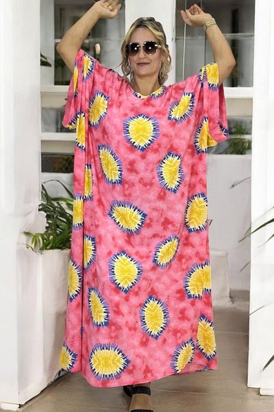 yagmurberen Βαμβακερό φόρεμα βισκόζης Extra Plus Size - Crew λαιμόκοψη, χαμηλό μανίκι, μέγεθος 58-64