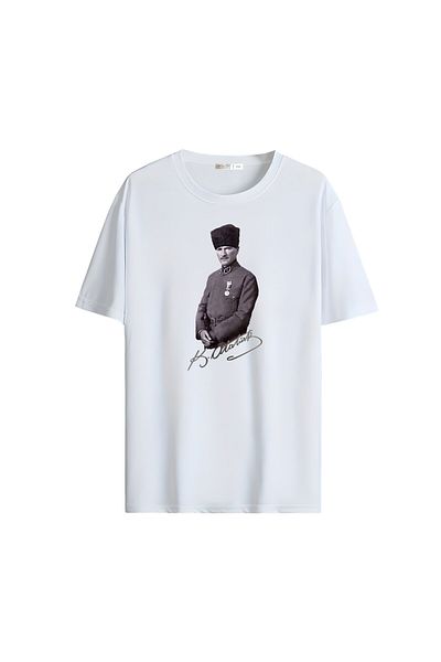 Gölge Store Red White Homeland Love Flag and Atatürk Printed Oversize Unisex T-Shirt 1298