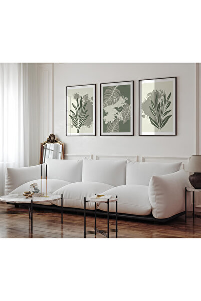ARTCASTLE Set de 3 tablouri cu ramă din lemn Soft Leaf