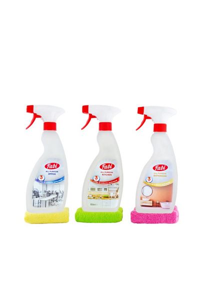 FABI Set produse curatenie, Fabi, All Purpose Bathroom 500ml + Kitchen 500 ml + Office 500 ml + 3 lavete