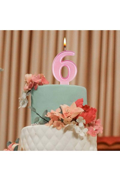 Uvtqssp Uvtqssp cake candle, number 6, wax, pink, 8 cm