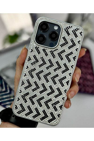 Go Aksesuar حافظة سيليكون متوافقة مع هاتف Iphone 14 Promax بتصميم ماسي مرصع بأحجار الراين اللامعة