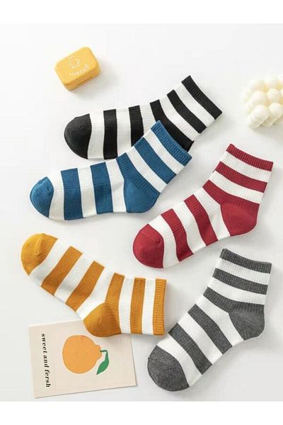 Sky Socks Комплект от 5 икономични унисекс тенис чорапи с бели райета и кръгъл шарен мотив