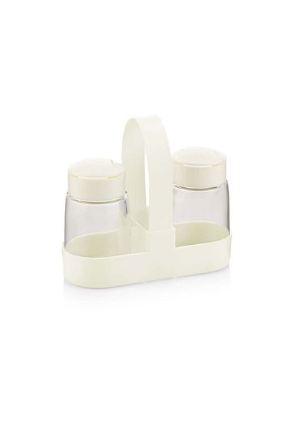 HOMENIVA Ivory Click Glass Salt Shaker and Pepper Shaker Set with Lid and Stand