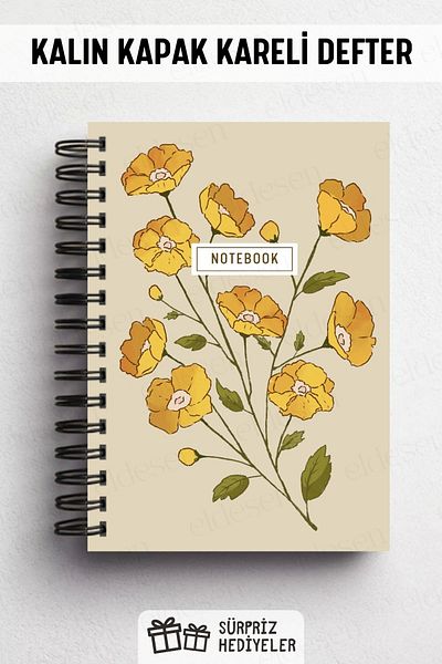 Eldesen Tasarım Spiral Thick Cover Checkered Notebook, A5 Size 80 Sheets 160 Pages, Checkered Notebook