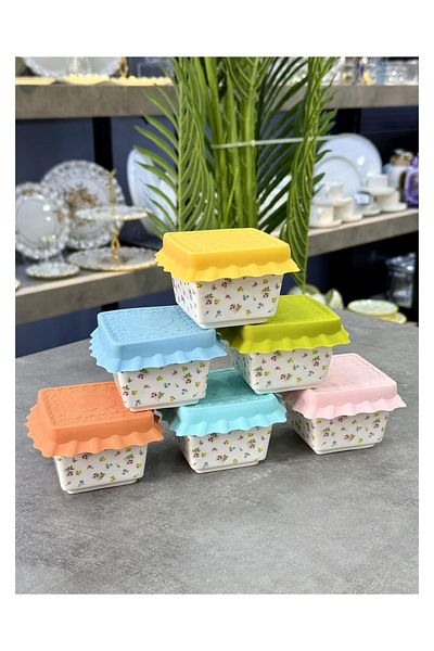 Doğudeko Luxury Enjoy Porcelain 6-Piece Square Breakfast Set with Silicone Cover