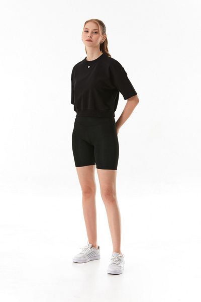 Fulla Moda Heart Detailed Ribbed Stand Collar T-Shirt