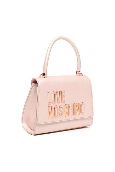 Love Moschino حقيبة كتف نسائية بحزام كتف متقاطع قابل للتعديل وإبزيم مغناطيسي للإغلاق باللون الوردي مع تفاصيل ذهبية JC4024