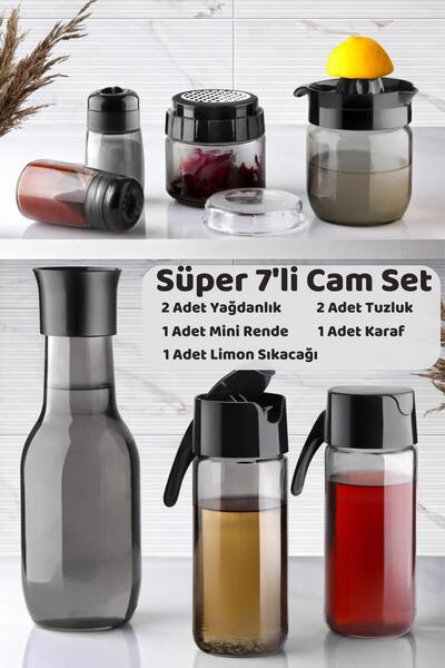 HOMENIVA Füme Rainbow 7 Parça Mutfak Seti – Karaf Sürahi Yağlık Rende Limon S...