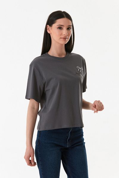 Fulla Moda Μπλουζάκι με λαιμόκοψη με κορδέλα