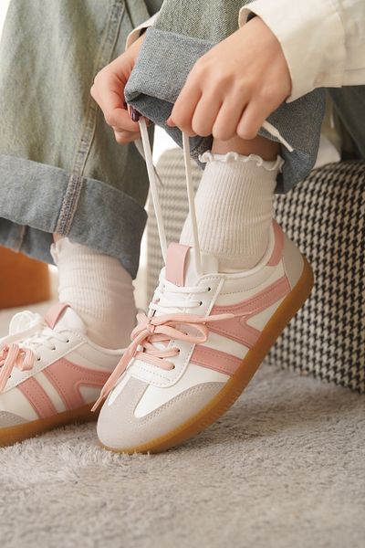 Moda Değirmeni Tenis de damă White Powder - talpă anti-alunecare cu șireturi duble MD1095-101-0003