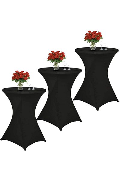 Quasar & Co. Set 3 Huse Masa Evenimente,elastice,pentru Masa Cocktail,d 75-85cm,h 110-120cm,negru