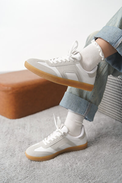 Moda Değirmeni Pantofi pantofi pentru femei, gri-alb, cu blocuri de culoare MD1095-101-0002