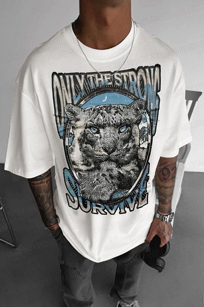 Millionaire Ανδρικό μπλουζάκι Ecru White Survive Oversize Loose Wide Fit Loose Cut