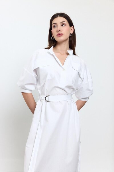 SHERIN Біла сукня-сорочка з 100% бавовни середньої довжини