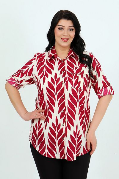 By Alba Collection Cămașă de mărime mare cu model din țesătură sprâncene pentru femei