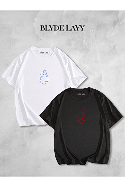 BLYDE LAYY Ateş ve Su Sevgili Kombini Oversize Tshirt 2'li Set