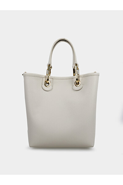 Emporio Armani Women's Wide Leather Short Hand Holding Long Logo Detailed Strap Gray1 Shoulder Bag Ew 000362   Af12036-M1051