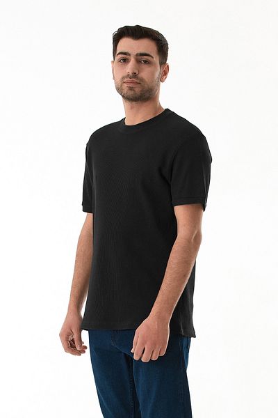 Fulla Moda Μπλουζάκι από ύφασμα κηρήθρας με λαιμόκοψη