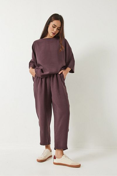 Bianco Lucci Bluză cu jumătate de mânecă și pantaloni largi elastici pentru femei, 60283118   Echipa