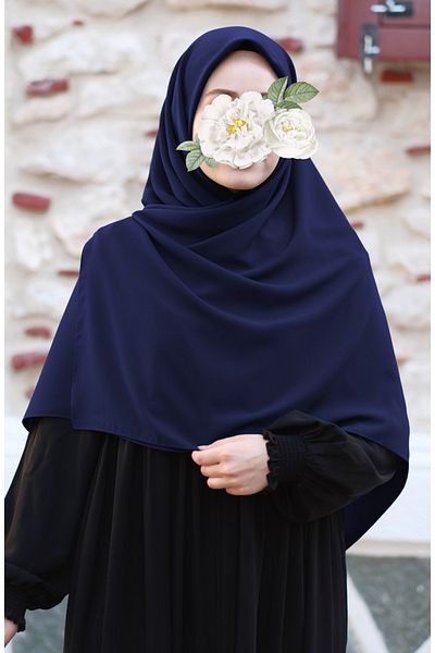 suhneva Large Size Medina Silk Scarf - Navy Blue