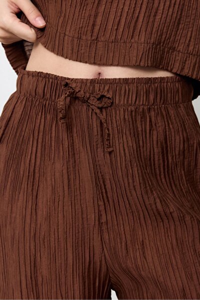 SHERIN Καφέ Παντελόνι Palazzo με ελαστική μέση