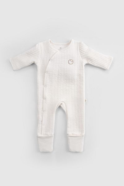 Little Gusto Quilted Ecru Baby Rompers with Booties and Gloves