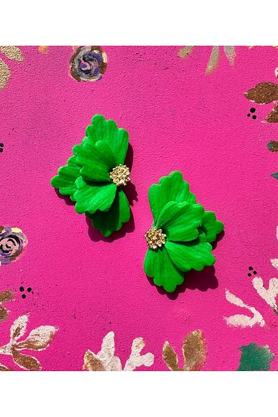 ACCESSORY Gold Detail Green Flower Earrings