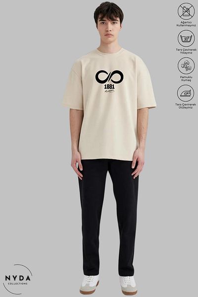 Nyda Collections Unisex Crew Neck Ataturk 1881 εμπριμέ βαμβακερό μπλουζάκι με κοντό μανίκι