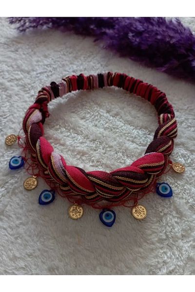 DİNÇLER TEKSTİL Girl's Black Sea Elastic Keşan Bandana (Plain Lira - Evil Eye Bead)