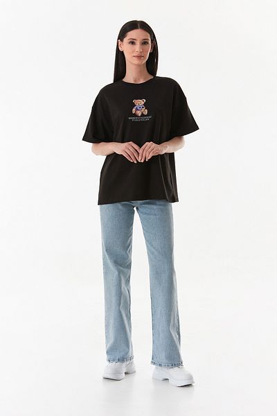 Fulla Moda Tricou oversize cu ursuleț și text imprimat