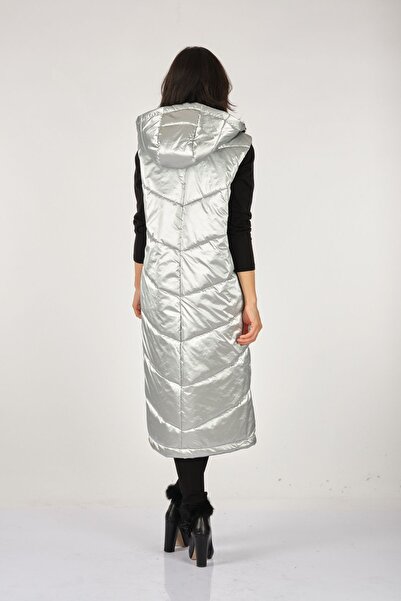 Naar με κουκούλα Γυναικείο ασημί αμάνικο γιλέκο με φερμουάρ 21231810