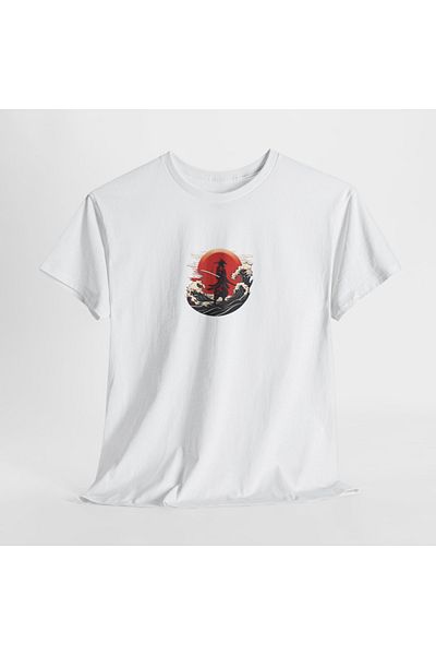 IVART Sunset, Sea and Samurai Printed Unisex 100% βαμβακερό μπλουζάκι
