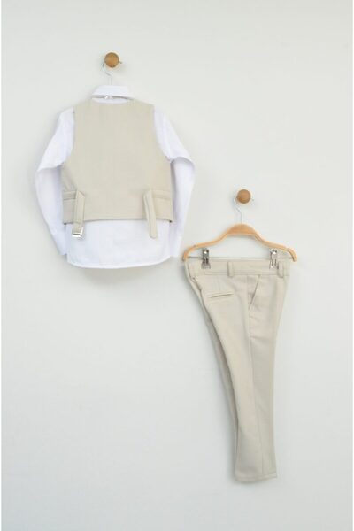 Z B Bebe ERKEK ÇOCUK YELEKLİ ZİNCİRLİ BEJ RENK TAKIM (2-5 YAŞ)