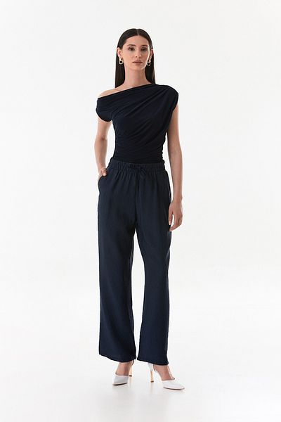 Fulla Moda Palazzo Trousers with Pocket Stone Detail and Elastic Waist